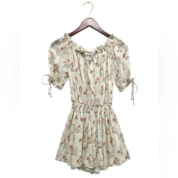 Hemant & Nandita Off the Shoulder Romper Floral Ivory Women's Size XS - Picture 3 of 11